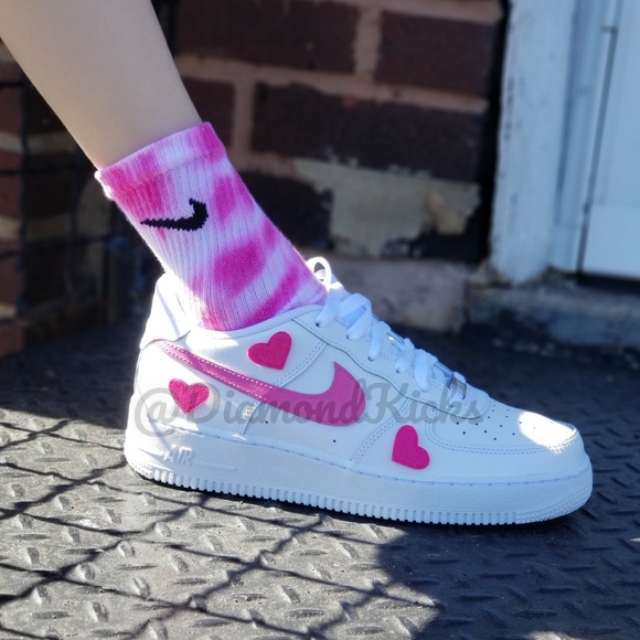 Custom Nike Air Force 1 Custom Hearts White Pink - Picture 4 of 7